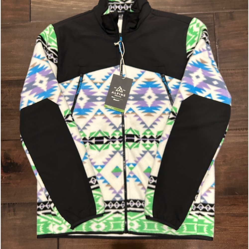 Alpine Design zip up 2 layer fleece multicolor and neon green jacket. Me…
